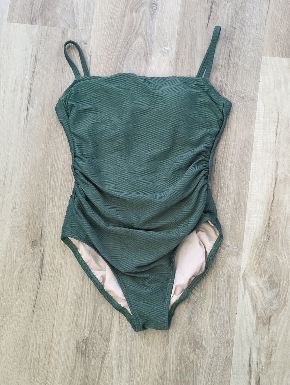 Kona Sol Dark Green Ribbed One-Piece Swimsuit
